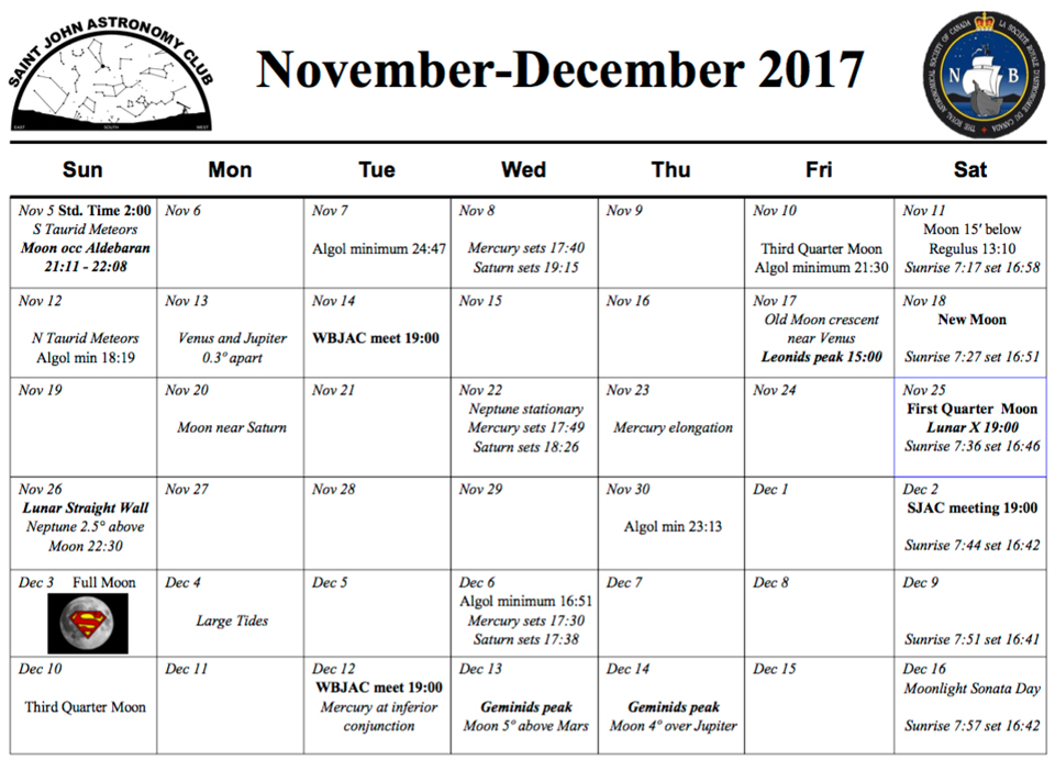 SJACNovDecCalendar Saint John Astronomy Club