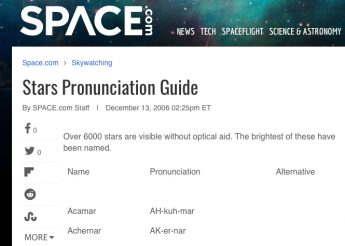 Photo showing link to the Star Pronunciation Guide from Space.com