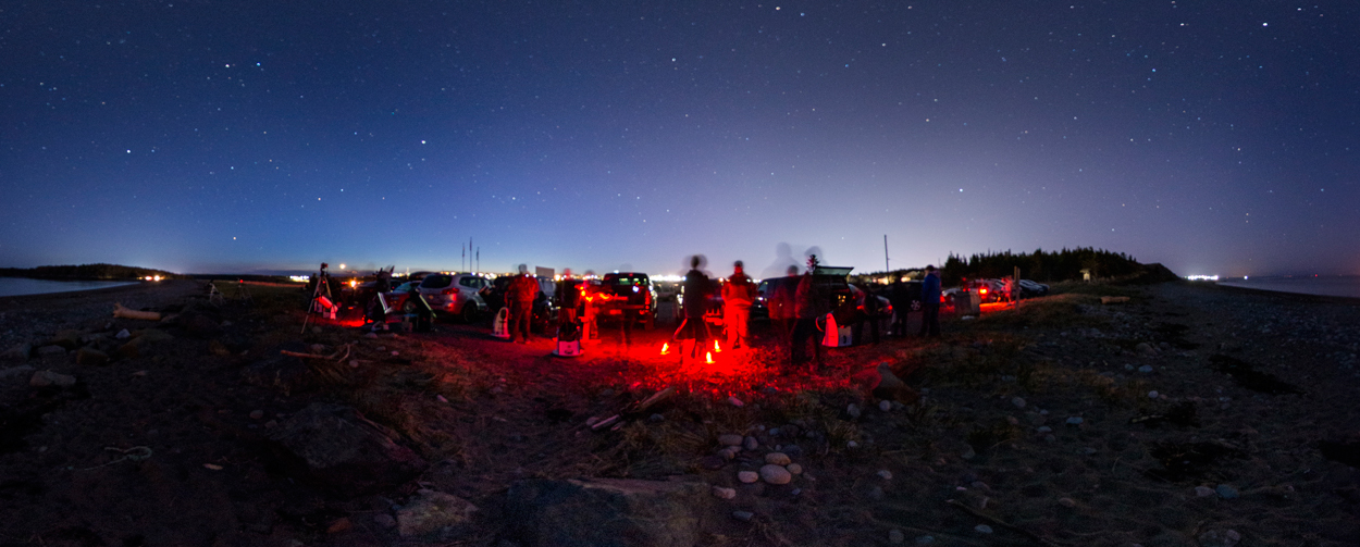 Astronomers from the Saint John Astronomy Club gather at Saints Rest Beach in Saint John, NB, May 2019. Photo by Jim Stewart.