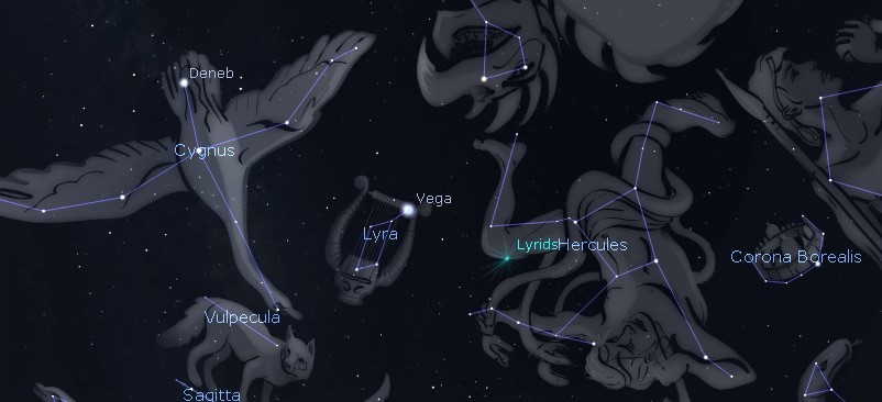 Photo showing the Northern Cross--Cygnus the Swan next to Vega at Easter.