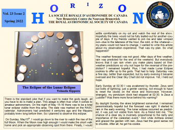 Link to the RASC NB Horizon Newsletter for Spring 2022.