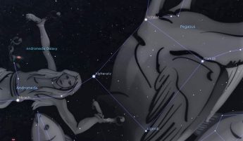 Photo showing the Great Square of Pegasus with Andromeda in the eastern night sky.