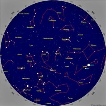 A printable star chart showing constellations to assist in navigating the night sky.