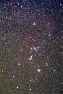 A photograph showing the constellation Orion in the night winter sky
