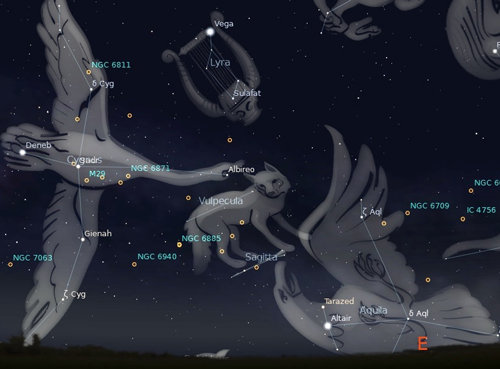 A picture of the night sky showing the Summer Triangle