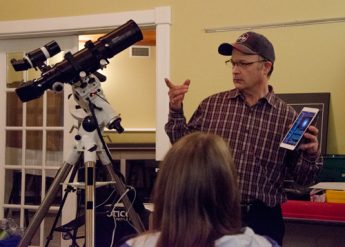 Paul Owen demonstrating using a wifi connection on a telescope mount to control the scope and give you more information about the object you are looking at.