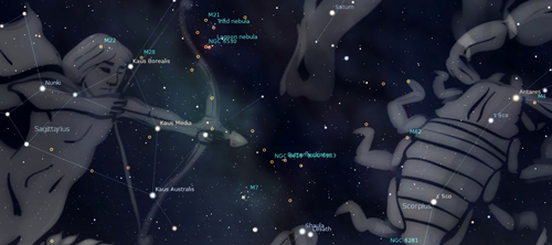 A photo showing deep sky objects in the constellations of Sagittarius and Scorpius.