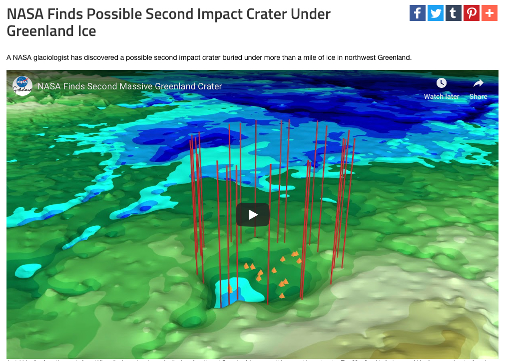 Link to NASA article on the discovery of a possible 2nd impact crater in Greenland.